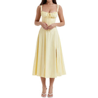 Robe Midi Corset Élégante à Fente - Robe d'Été Bustier Chic pour Mariages et Fêtes