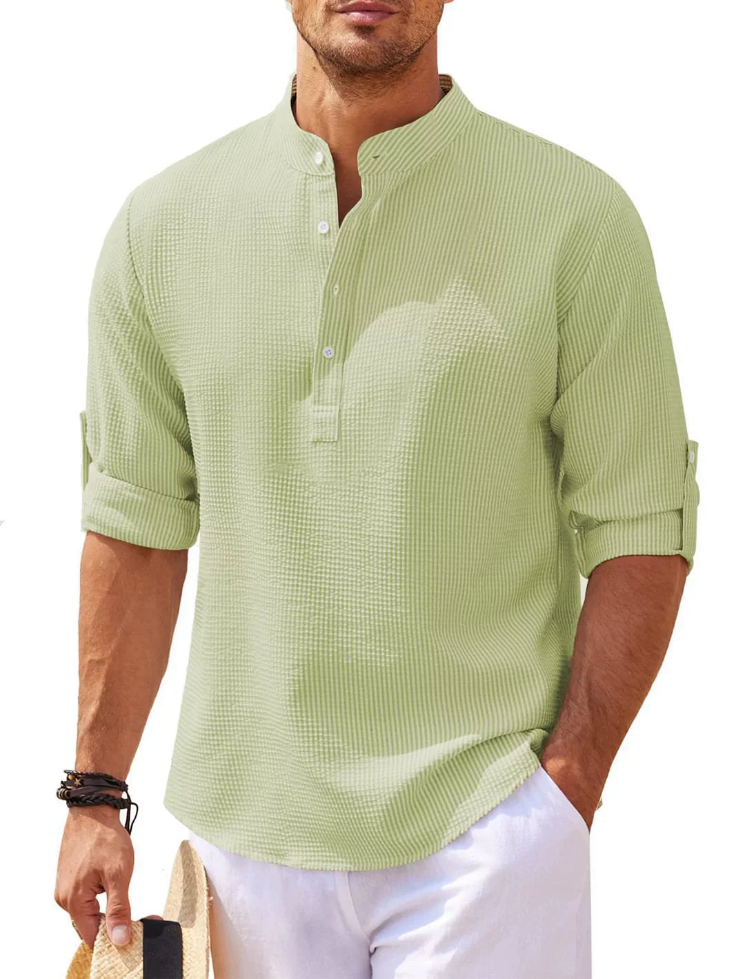 Chemise décontractée pour hommes à col mandarin ultralégère